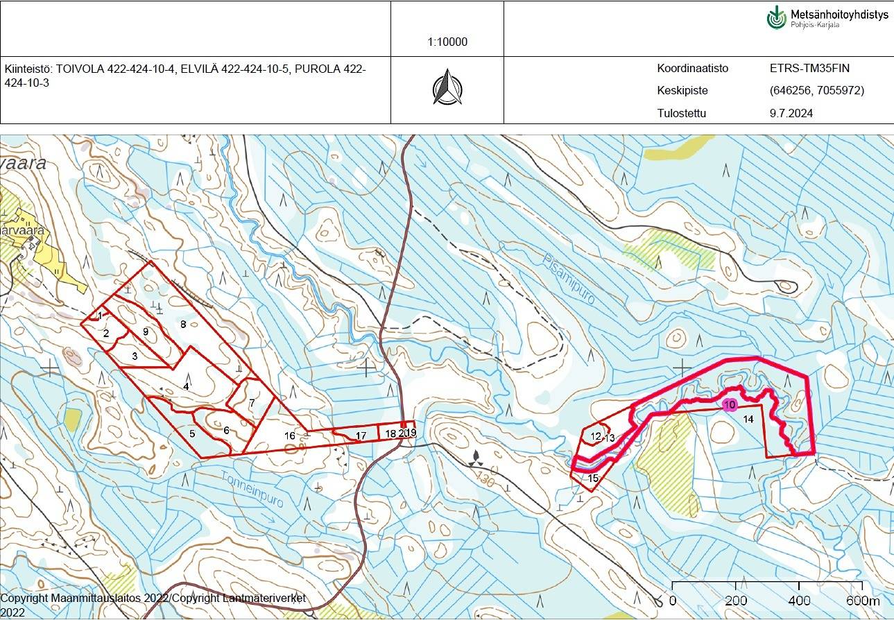Elvilä 422-424-10-5, Purola 422-424-10-3, Toivola 422-424-10-4, Savijärvi 1