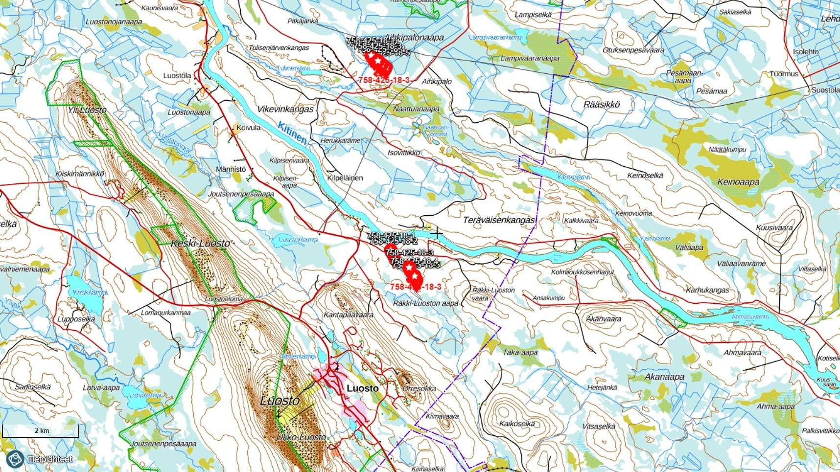 Maakelrinne 758-425-18-2, Riekko-oja 758-425-18-5, Räkkinaattua 758-425-18-1, Sukupuu 758-425-18-4 ja Veikkola 758-425-18-3 1