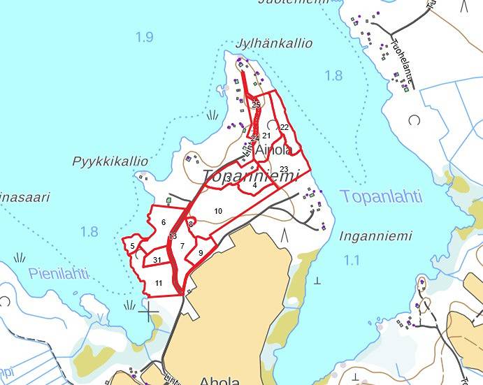 Lintuniemi 626-402-43-40, Topanniemi 626-402-43-38, Mykkänen 626-402-43-46 1